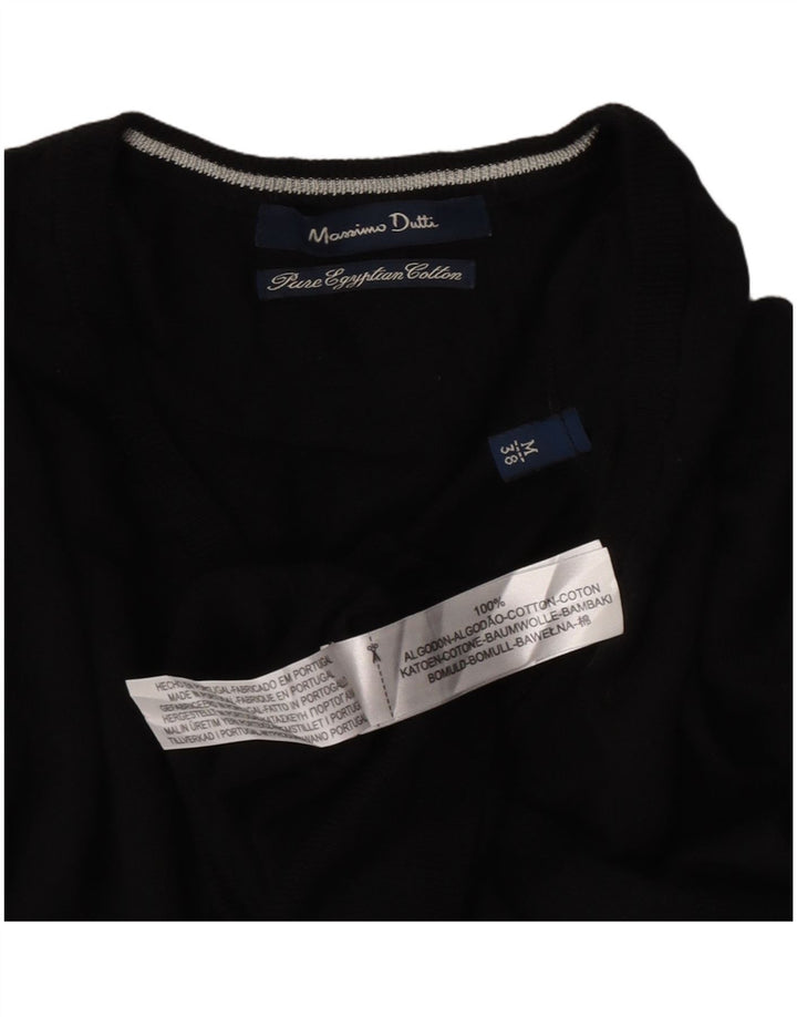 Мужской джемпер с v-образным вырезом Massimo Dutti, средний черный хлопковый свитер
