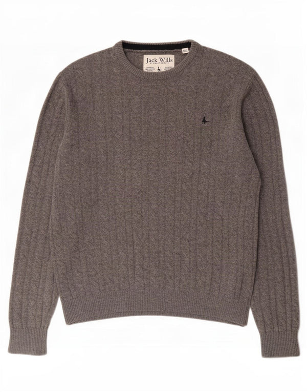 Мужской джемпер с круглым вырезом Jack Wills, большой серый свитер из мериносовой шерсти