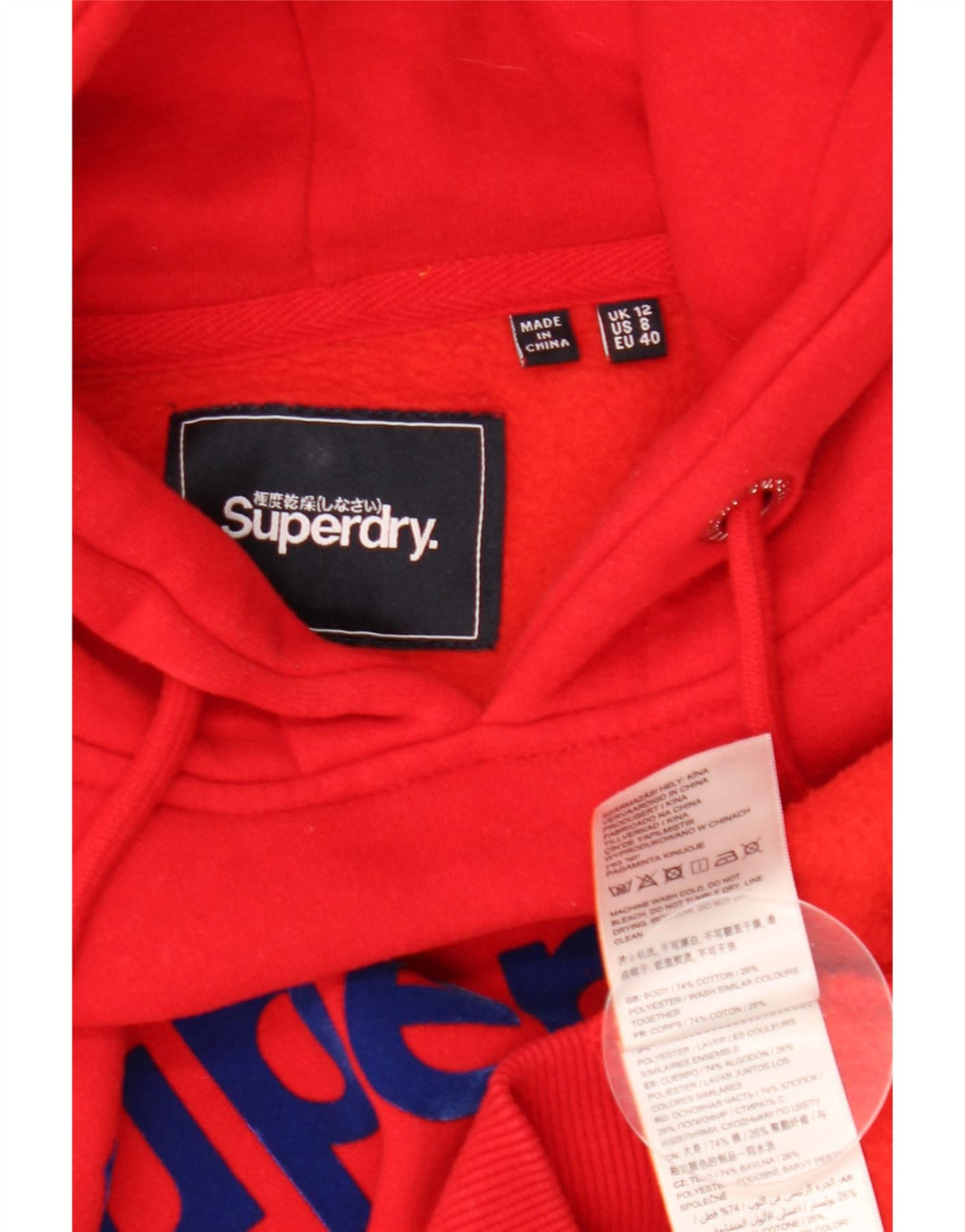 Женский джемпер с капюшоном SUPERDRY UK 12, средний красный, хлопок