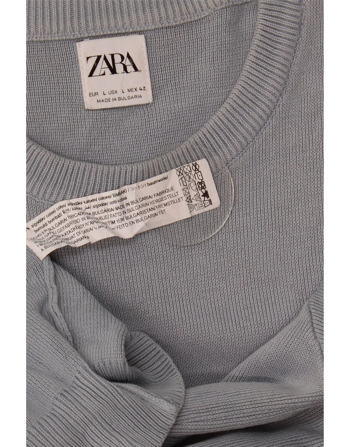 Мужской джемпер с круглым вырезом Zara, большой серый хлопковый свитер
