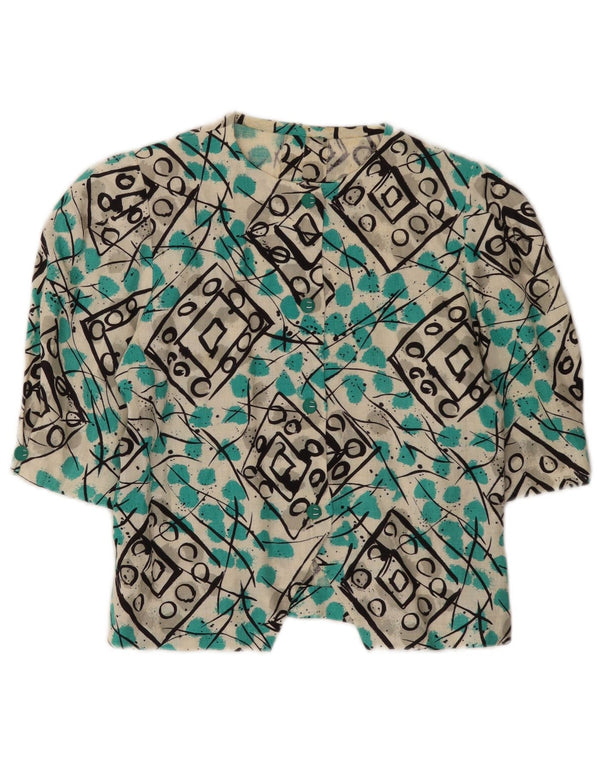 Vintage Womens Crop Shirt Blouse UK 12 Medium Multicoloured Geometric