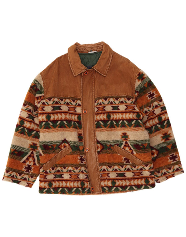 Мужская флисовая куртка WAMPUM UK 40, большая коричневая с геометрическим рисунком