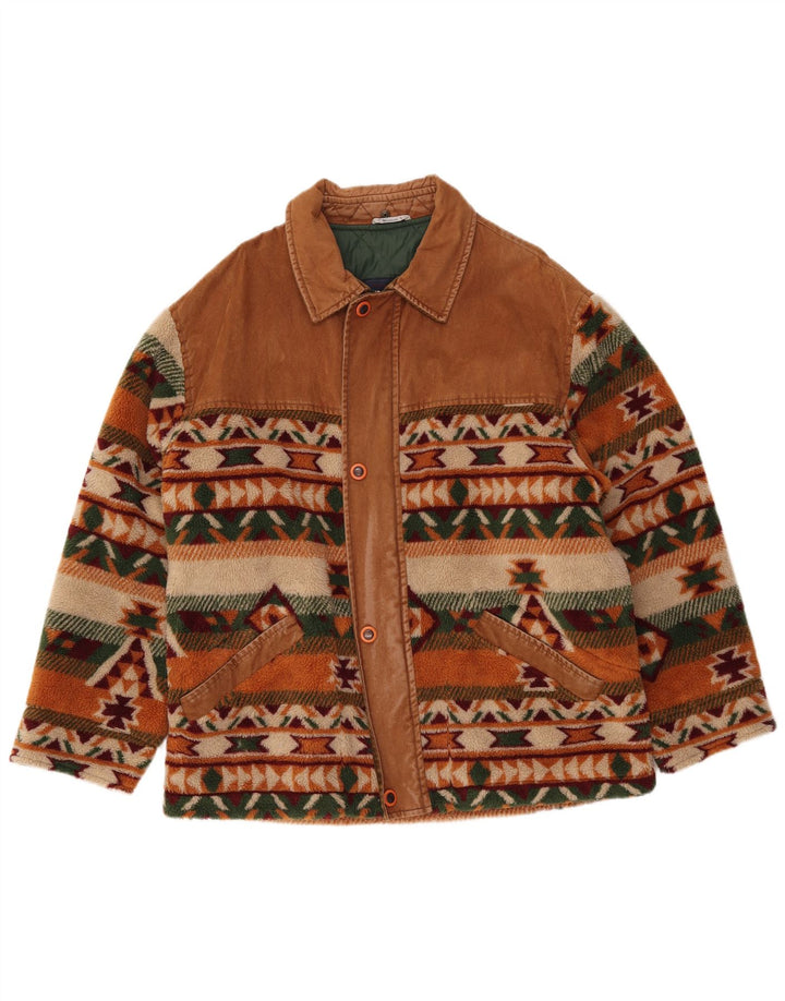 Мужская флисовая куртка WAMPUM UK 40, большая коричневая с геометрическим рисунком