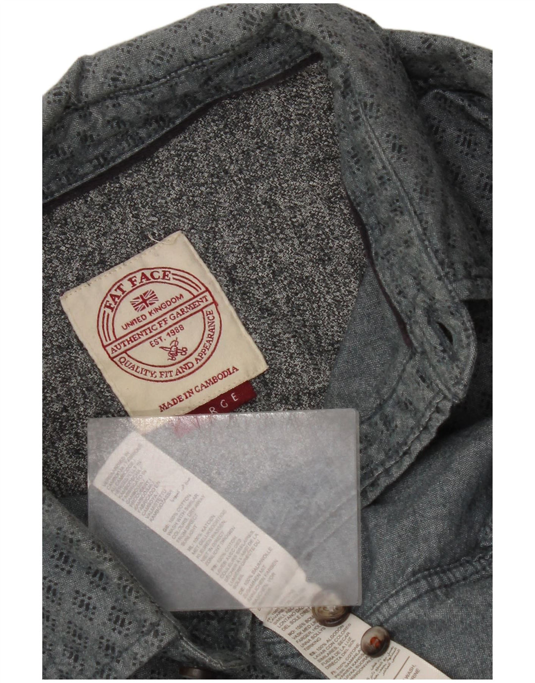 Мужская рубашка Fat Face, большая серая хлопковая рубашка с геометрическим рисунком