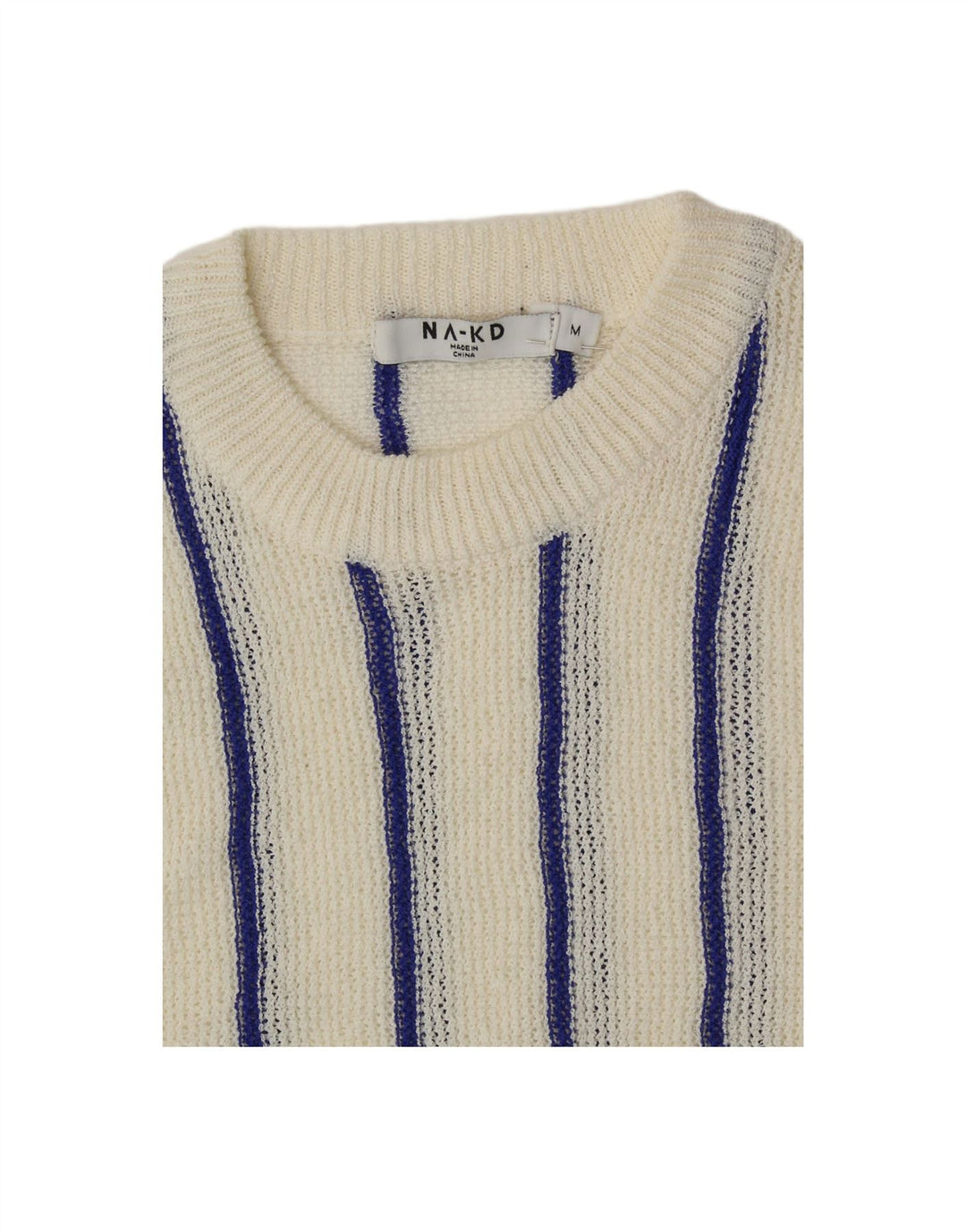 NA-KD Womens Crew Neck Jumper Sweater UK 12 Medium Off White Striped