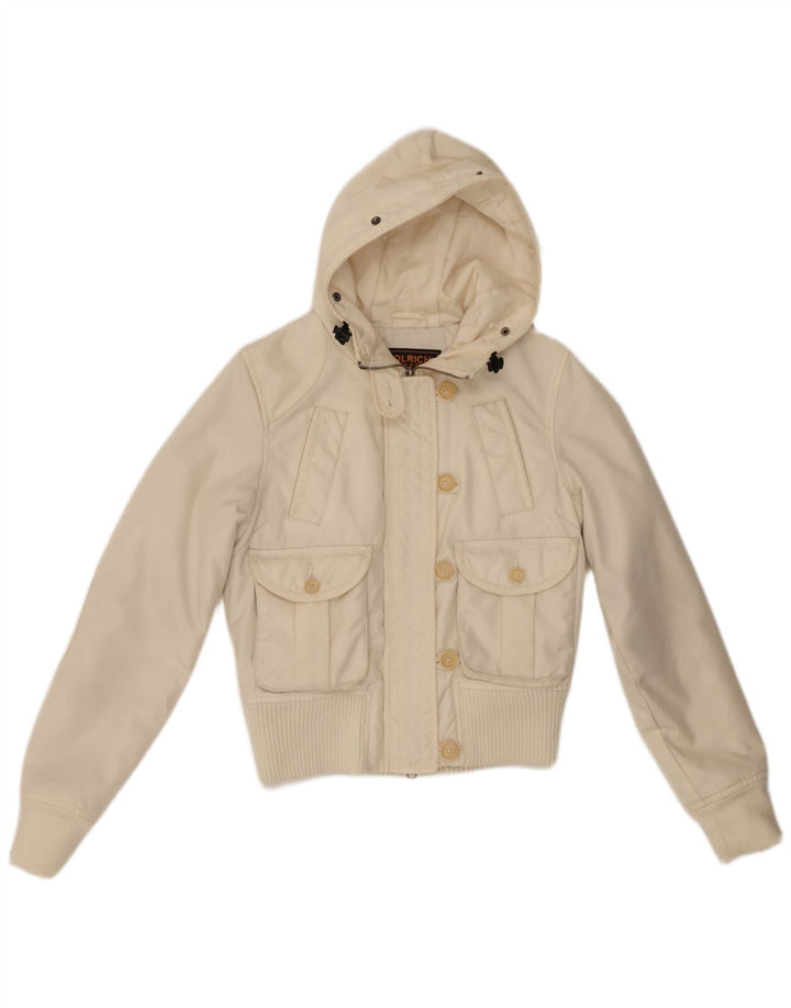 Женский бомбер Woolrich с капюшоном, Великобритания 10, маленький, белый, нейлоновый