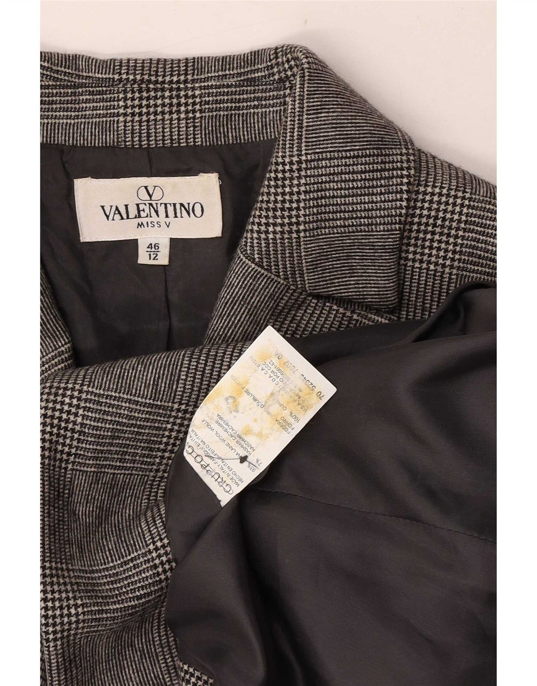 Женский пиджак на 3 пуговицах Valentino UK 12, средний серый с узором «гусиные лапки»