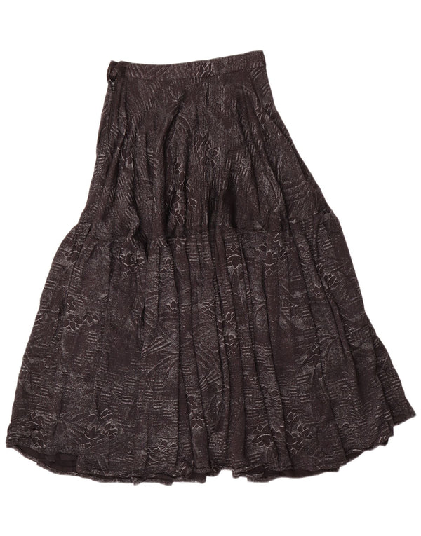 Винтажная женская расклешенная юбка с высокой талией среднего размера W24, черный хлопок с цветочным принтом