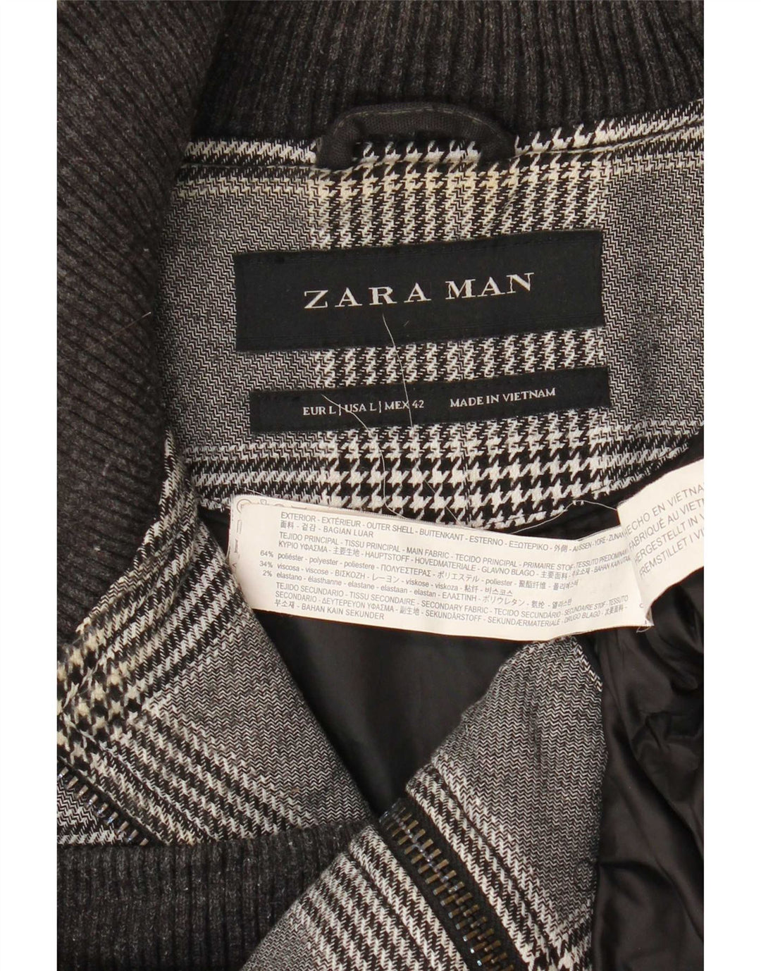Мужская куртка-бомбер Zara UK 40, большая серая, полиэстер с узором "гусиные лапки"