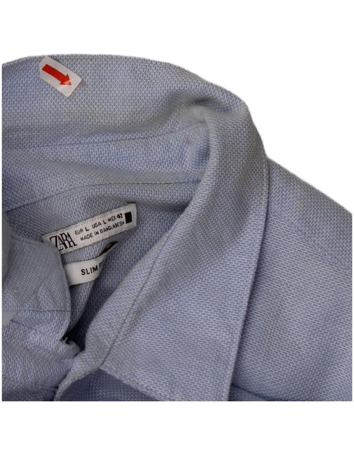 Мужская рубашка узкого кроя ZARA, большой синий хлопок