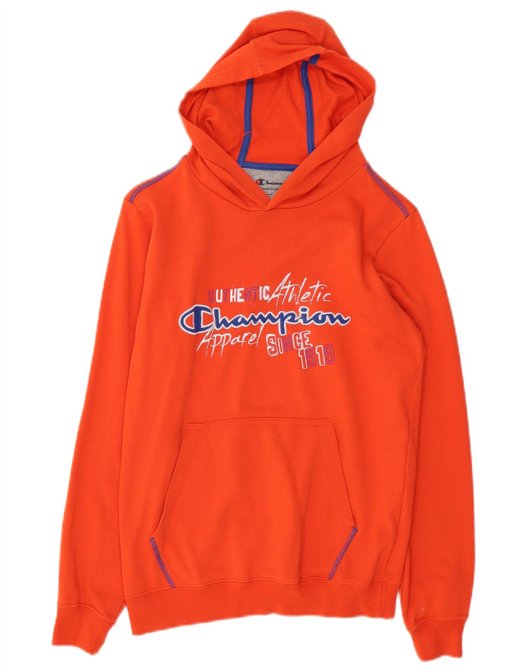 CHAMPION Boys Graphic Hoodie Jumper 11-12 Years Large Orange Vintage Champion and Second-Hand Champion from Messina Hembry 