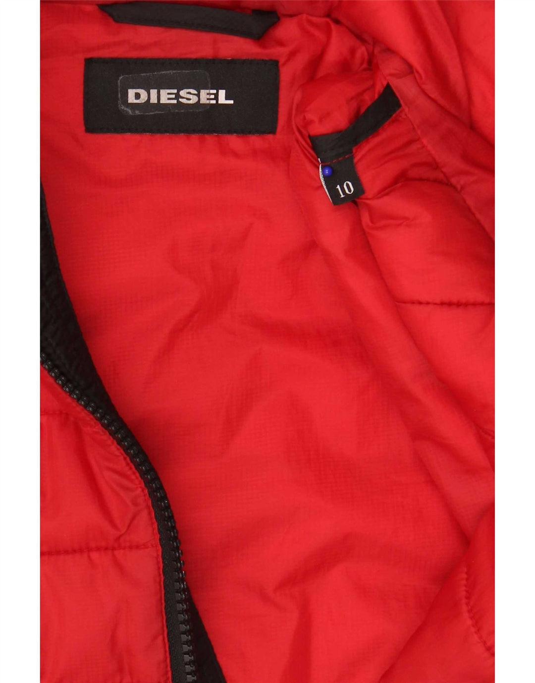Утепленная куртка Diesel для мальчиков с капюшоном 9–10 лет, красный полиэстер с цветными блоками