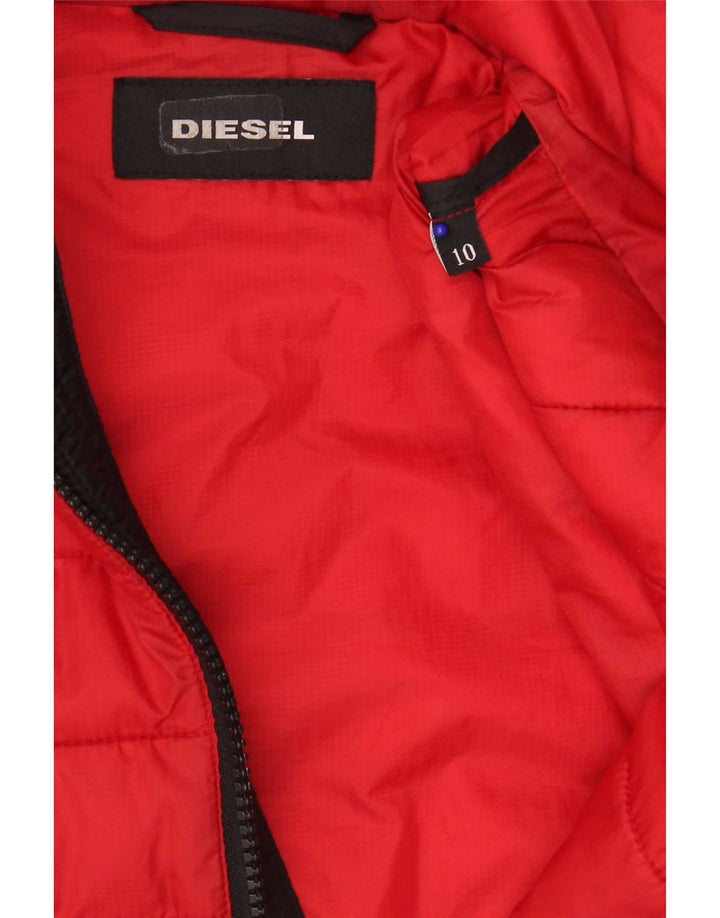 Утепленная куртка Diesel для мальчиков с капюшоном 9–10 лет, красный полиэстер с цветными блоками