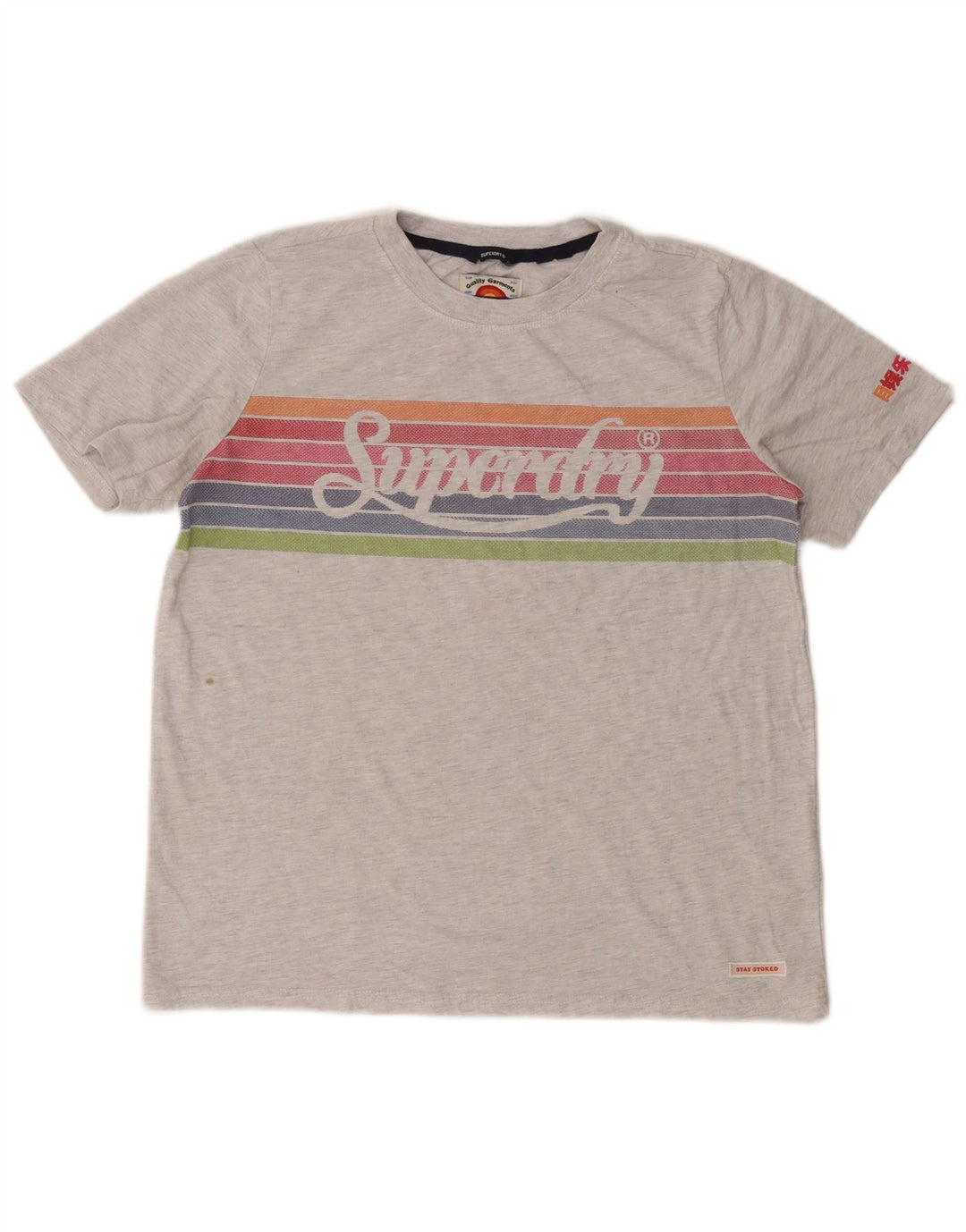 Женская укороченная футболка с рисунком Superdry UK 12, средний серый в полоску