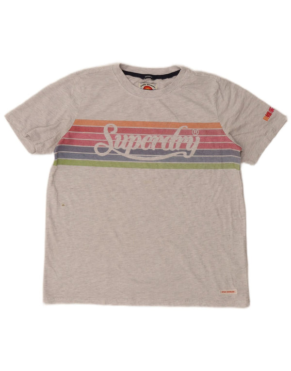 Женская укороченная футболка с рисунком Superdry UK 12, средний серый в полоску