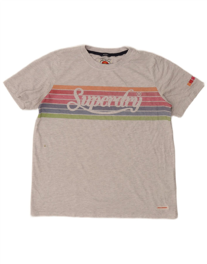 Женская укороченная футболка с рисунком Superdry UK 12, средний серый в полоску