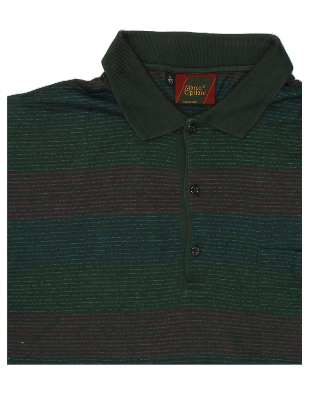 VINTAGE Mens Polo Shirt IT 50 Medium Green Striped Vintage Vintage and Second-Hand Vintage from Messina Hembry 
