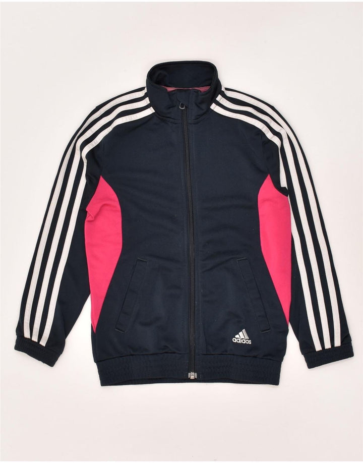 ADIDAS Girls Tracksuit Top Jacket 7-8 Years Navy Blue Colourblock | Vintage Adidas | Thrift | Second-Hand Adidas | Used Clothing | Messina Hembry 