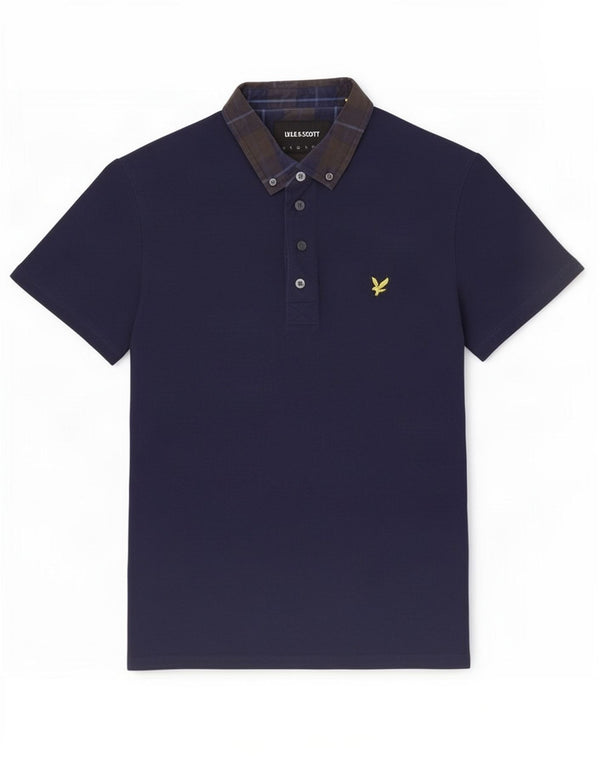 Lyle & Scott Mens Rugby Polo Shirt Medium Navy Blue Colourblock Cotton