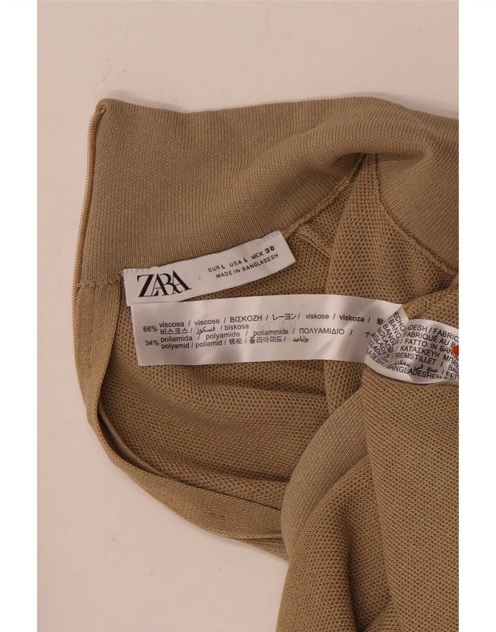 Женский топ Zara с длинным рукавом UK 14, большой коричневый, вискоза