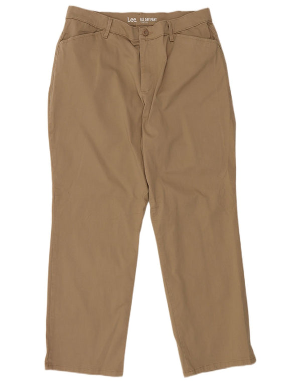 Женские прямые повседневные брюки LEE, США 14, XL, W34, L28, коричневые, хлопковые