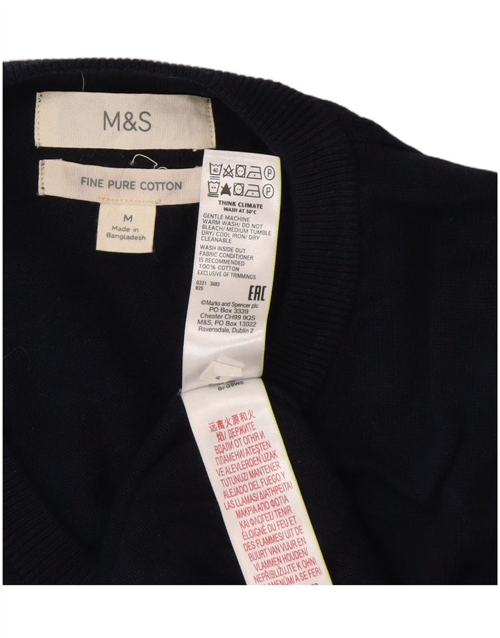 Мужской джемпер с v-образным вырезом Marks & Spencer, средний темно-синий хлопковый свитер