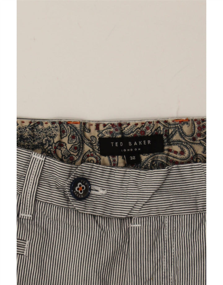 TED BAKER Womens Chino Shorts W32 Large Grey Striped Cotton Vintage Ted Baker and Second-Hand Ted Baker from Messina Hembry 