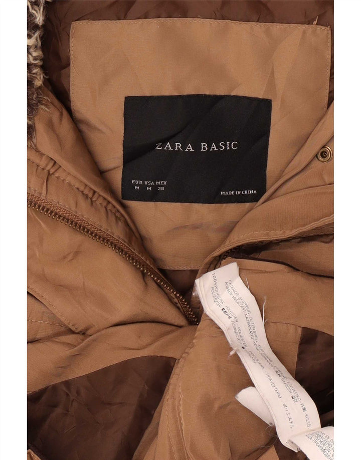 Женская стеганая куртка с капюшоном Zara UK 14, средний бежевый полиэстер