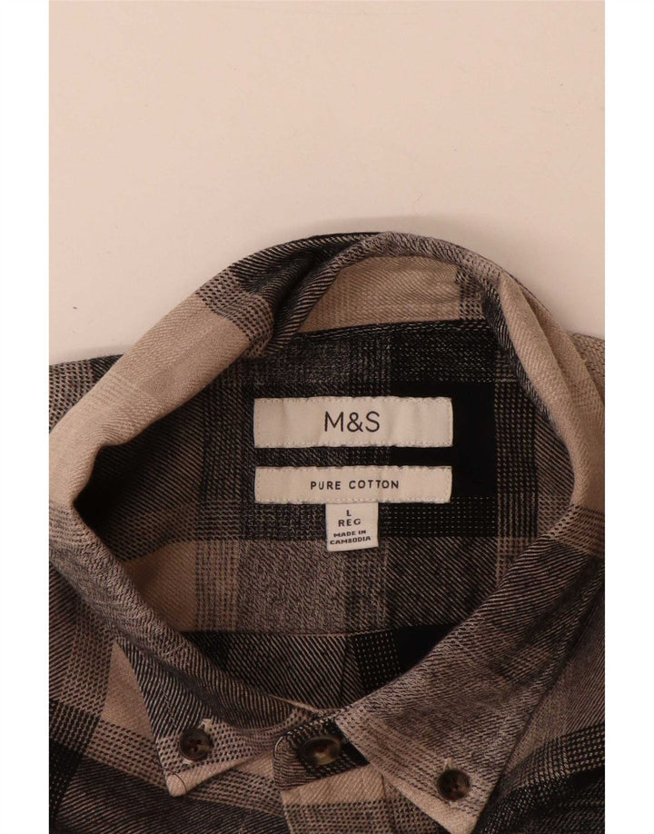 Мужская фланелевая рубашка Marks & Spencer, большая коричневая клетка, хлопок