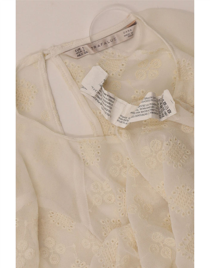 Женский прозрачный топ Zara UK 10, маленький белый полиэстер с цветочным принтом