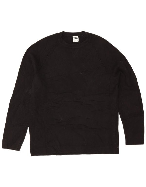 Женский свободный джемпер с круглым вырезом Zara UK 14, хлопковый средний черный цвет