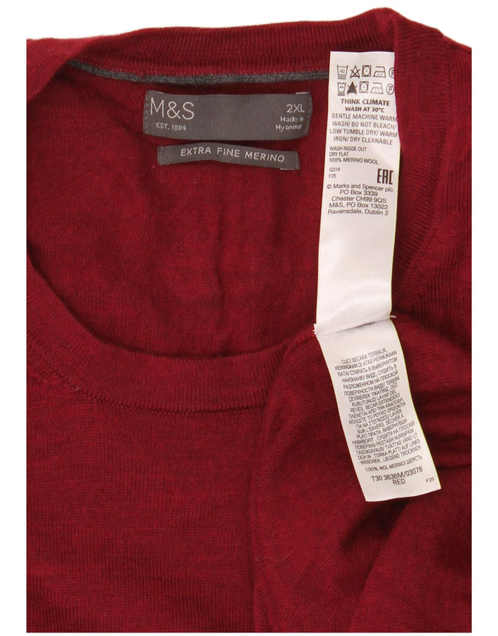 Мужской джемпер с круглым вырезом Marks & Spencer XL из красной мериносовой шерсти
