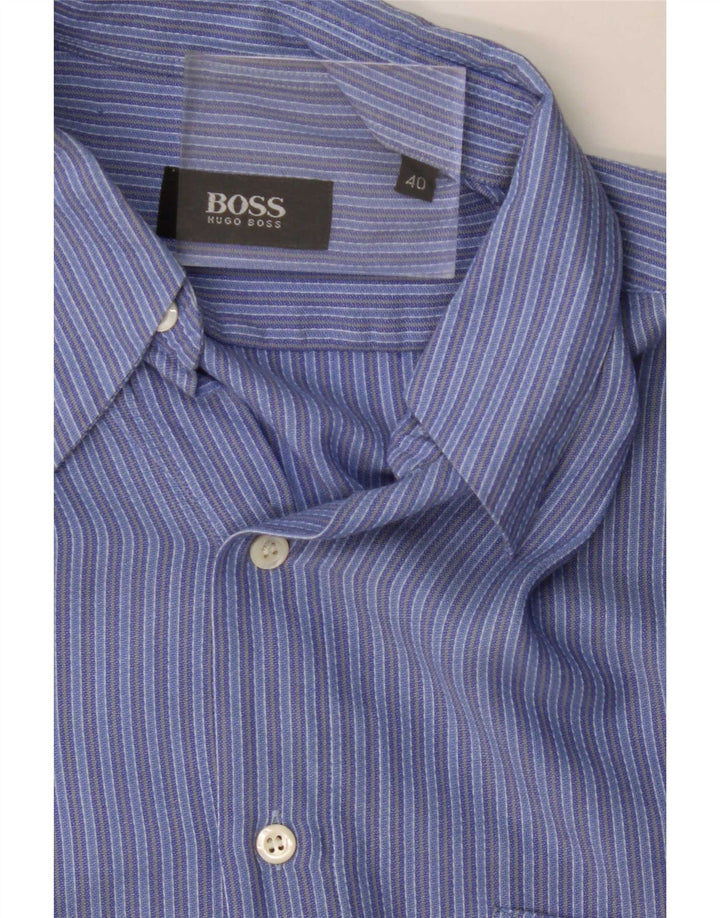 Мужская рубашка Hugo Boss, размер 40, хлопковая классическая синяя полоска среднего размера