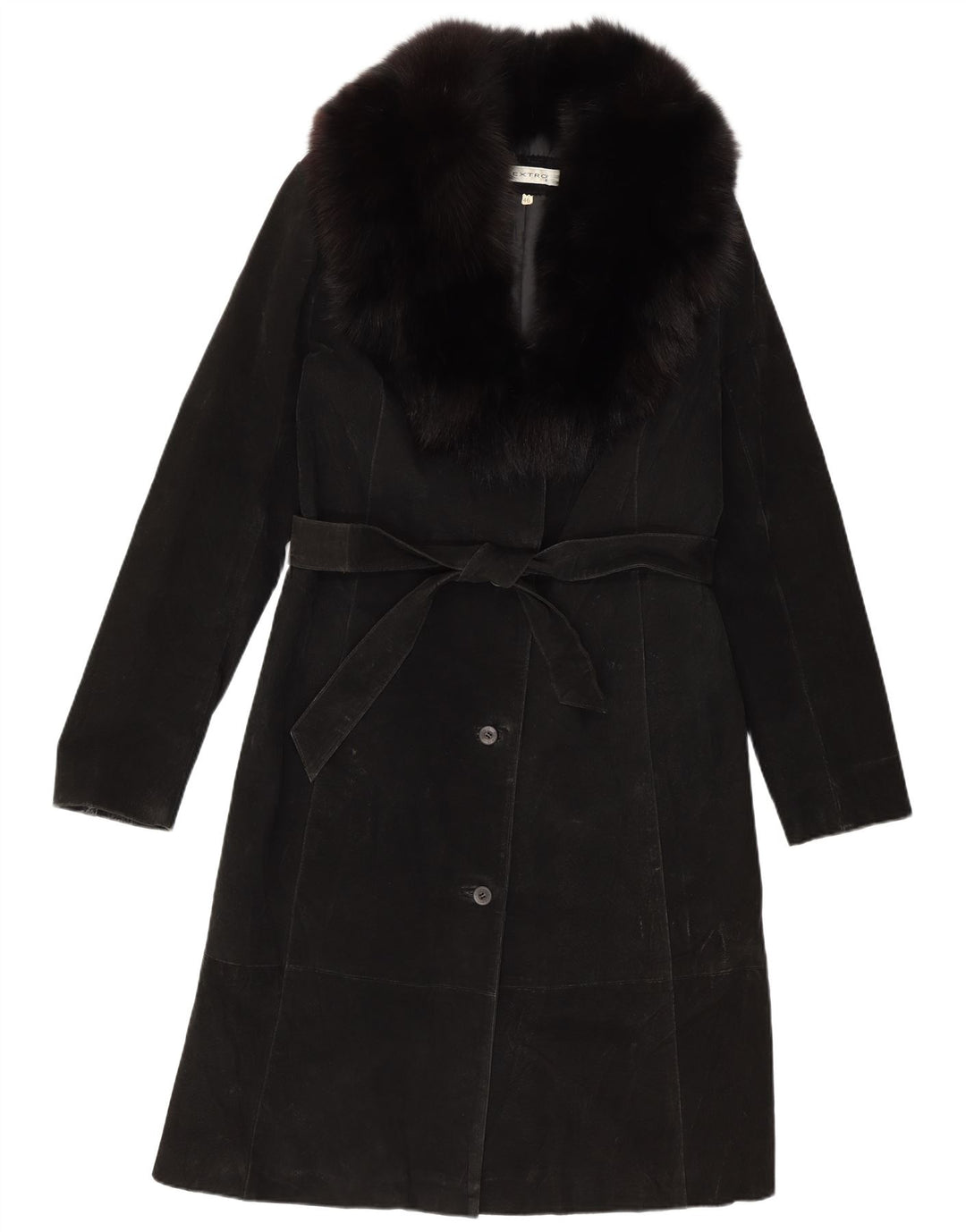 Винтажное женское замшевое пальто IT 46, большое черное кожаное