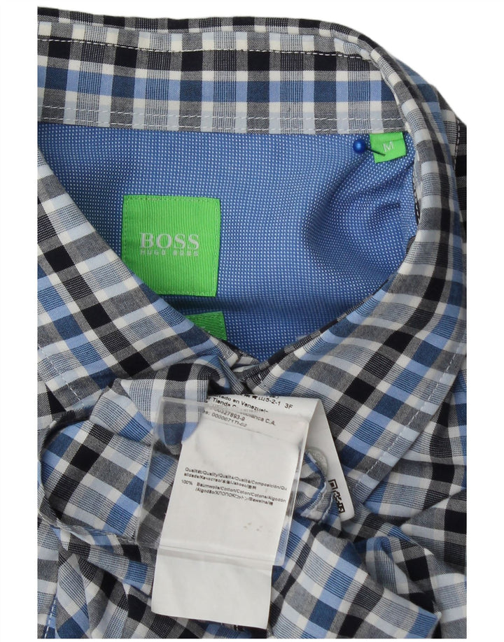 Мужская рубашка Hugo Boss, хлопковая синяя клетка среднего размера