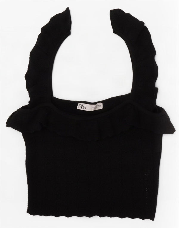 Женский укороченный топ Zara UK 8, маленький, черный, вискоза