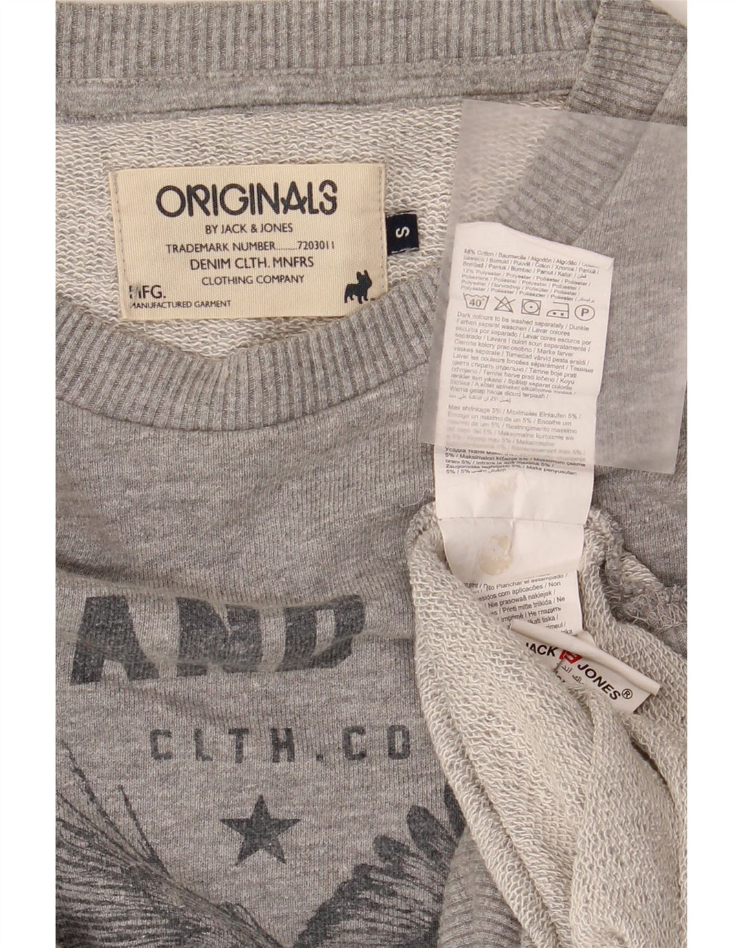 Мужской свитшот с рисунком Jack & Jones, маленький серый хлопковый джемпер
