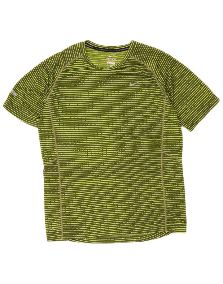 Женская футболка Nike Dri Fit Top UK 14, средний зеленый полосатый полиэстер
