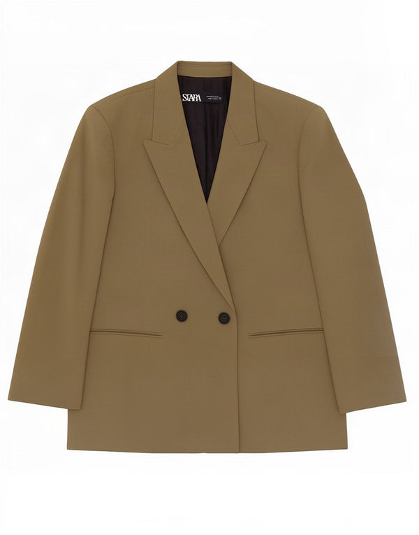 Женский двубортный пиджак Zara UK 14, средний цвет хаки, полиэстер