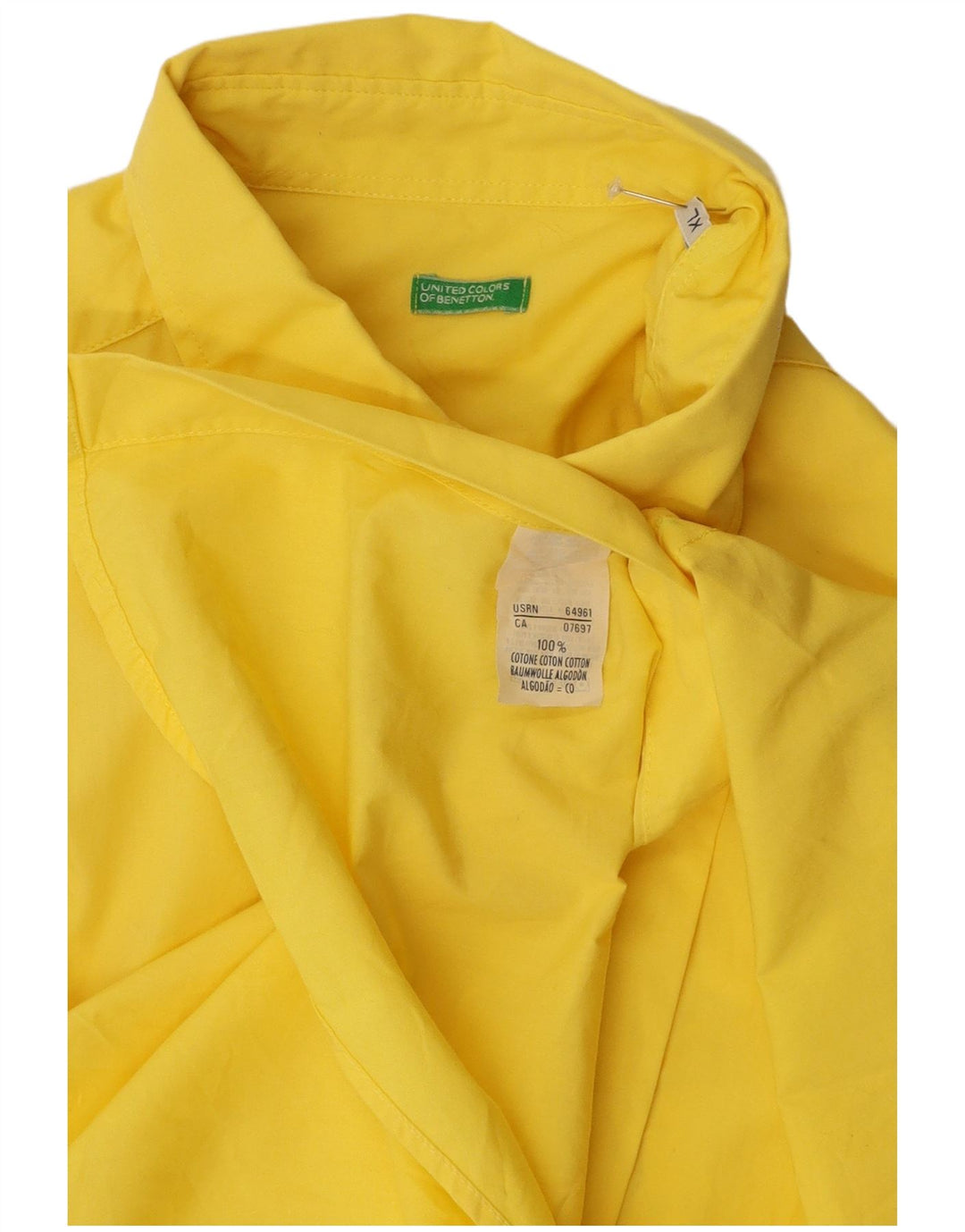 BENETTON Мужская рубашка с коротким рукавом XL, желтый хлопок
