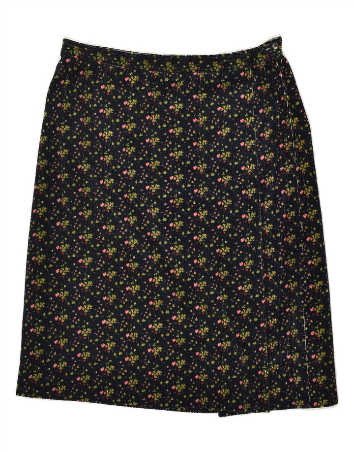 VINTAGE Womens Wrap Corduroy Skirt W28 Medium Navy Blue Floral | Vintage Vintage | Thrift | Second-Hand Vintage | Used Clothing | Messina Hembry 