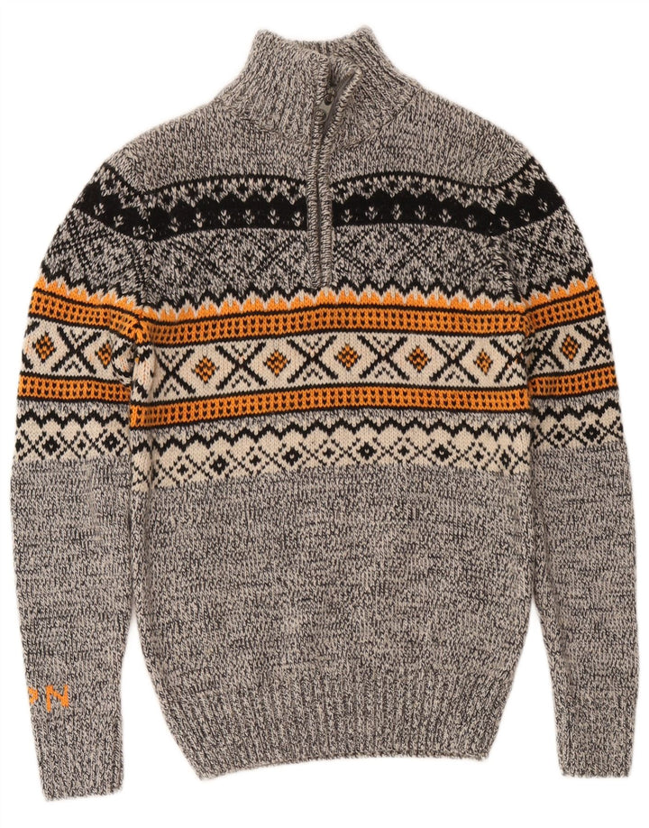 Мужской свитер Superdry с воротником на молнии, маленький серый, акриловый, с жаккардовым узором