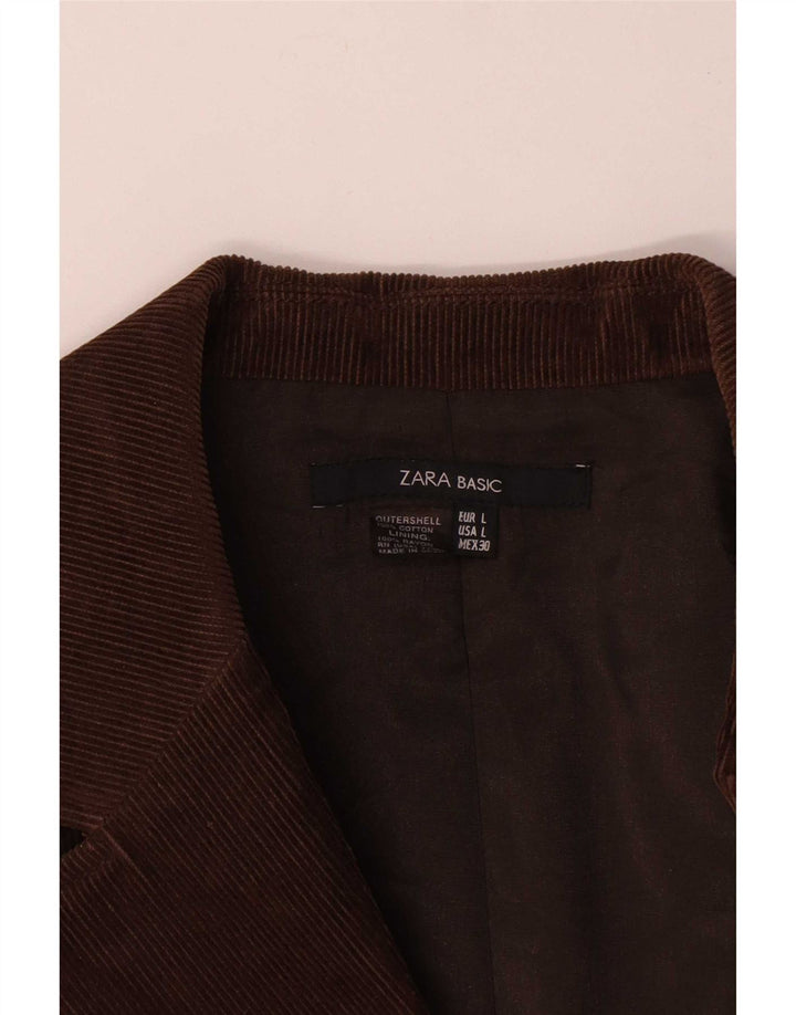 Женский вельветовый пиджак Zara с 3 пуговицами, Великобритания 14, большой коричневый хлопок