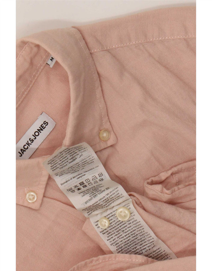 Мужская рубашка с коротким рукавом Jack & Jones из хлопка среднего розового цвета