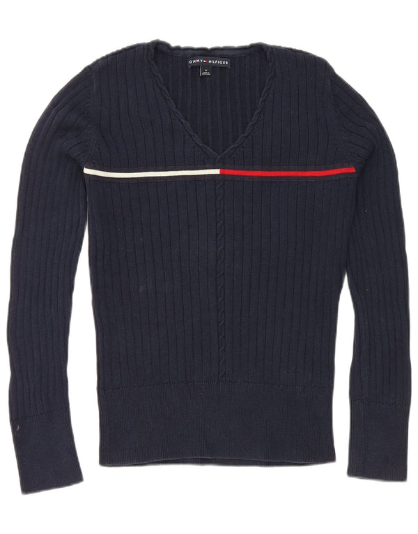 Женский джемпер с v-образным вырезом Tommy Hilfiger UK 12, средний темно-синий, хлопок