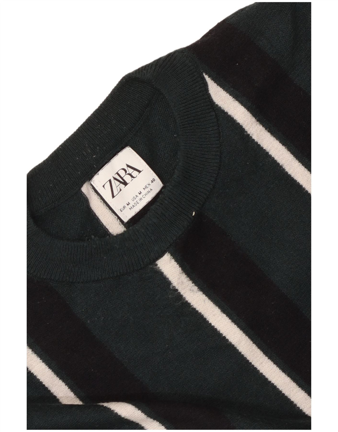 Мужской джемпер с круглым вырезом Zara, средний зеленый в полоску