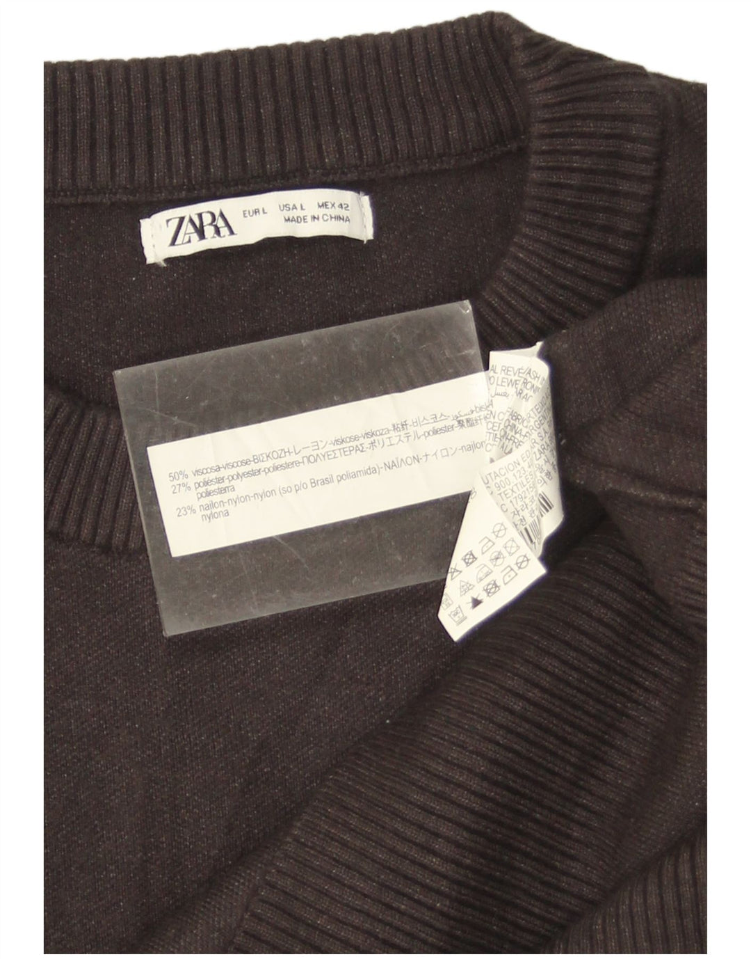 Мужской джемпер с круглым вырезом Zara, большой серый вискоза