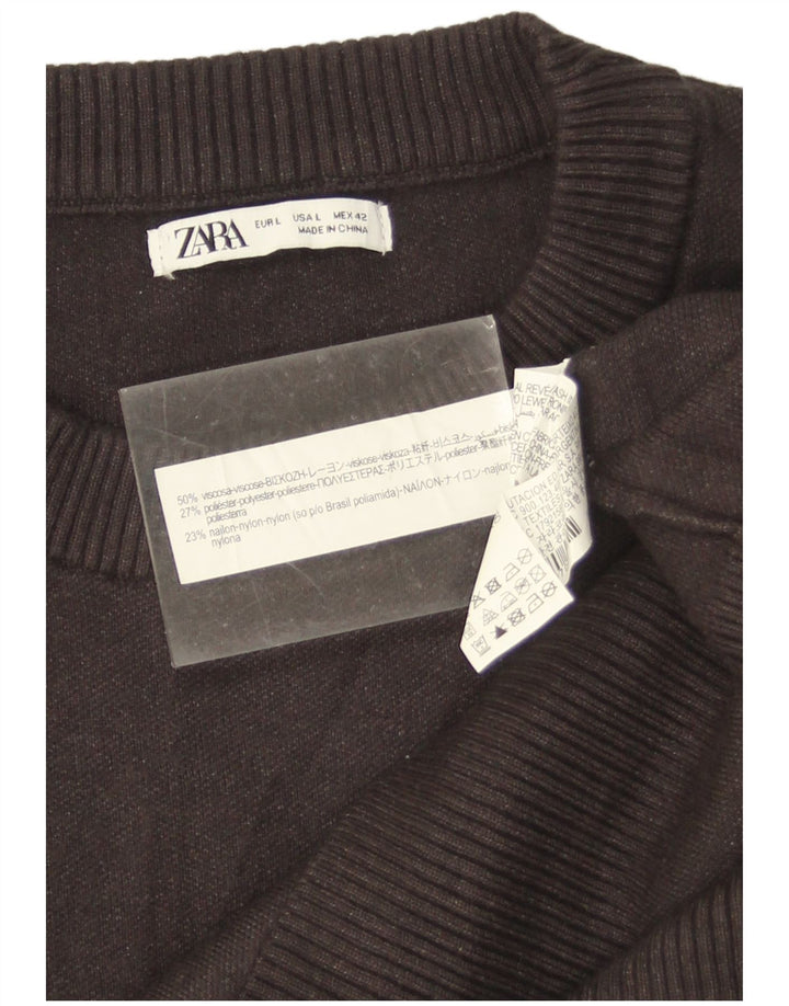 Мужской джемпер с круглым вырезом Zara, большой серый вискоза