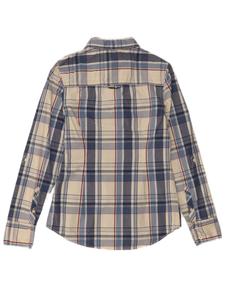 SUPERDRY Женская рубашка UK 10, маленькая синяя клетка, хлопок