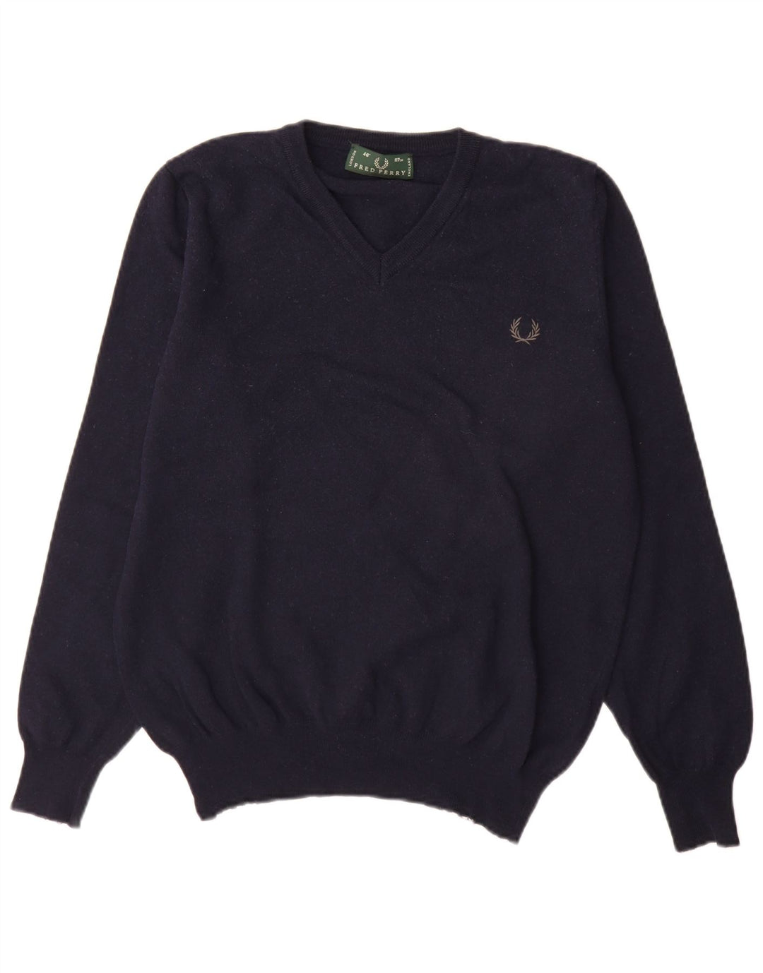 Мужской джемпер с v-образным вырезом Fred Perry, большой темно-синий шерстяной свитер